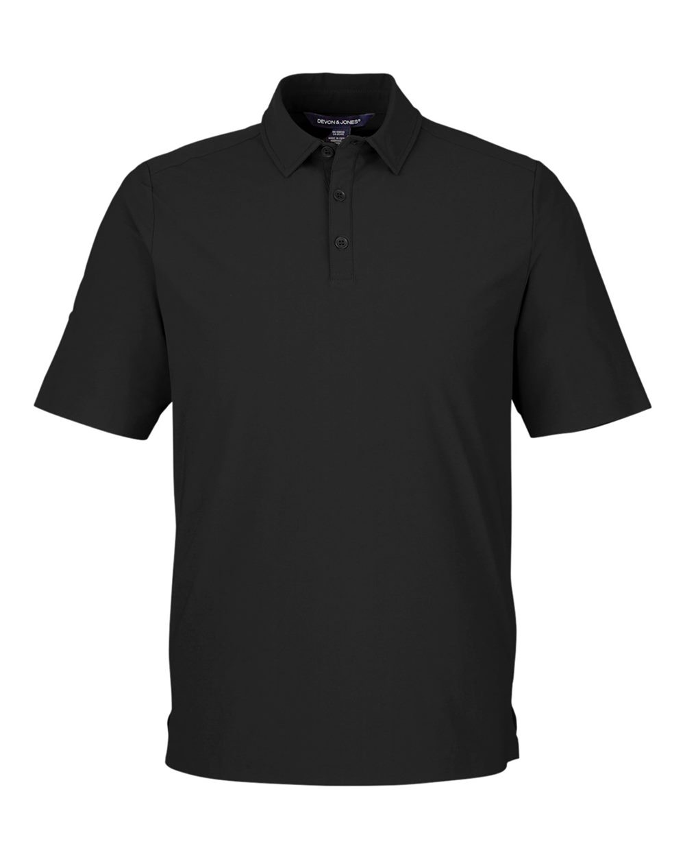 Front View of Black Men's CrownLux Performance® Windsor Welded Polo - DG110