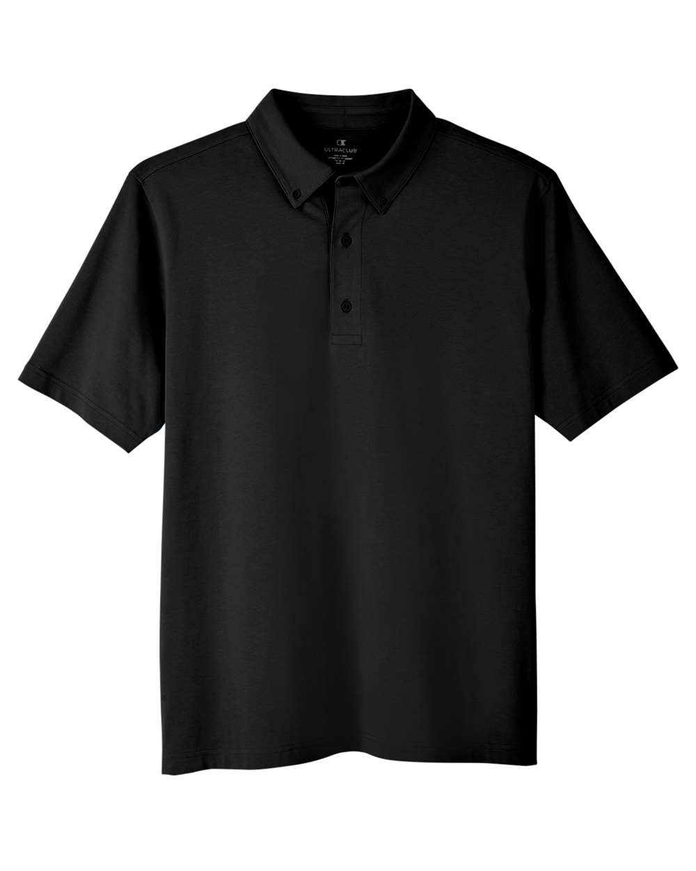 Front View of Black Men's Lakeshore Stretch Cotton Performance Polo - UC105