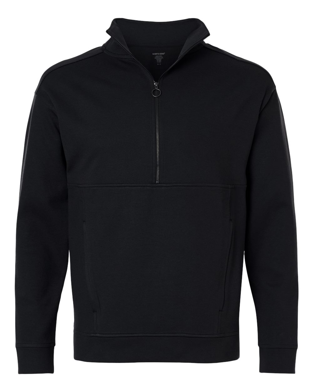 Front View of Black Men's Mantra Half-Zip Ottoman Pullover - NE220 plain