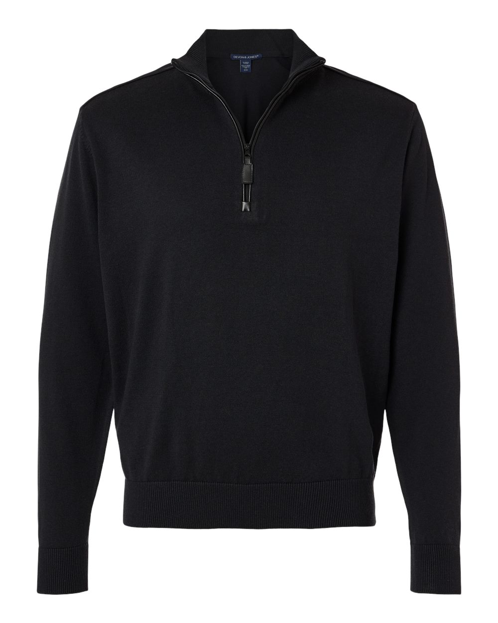 Front View of Black Men's New Classic Quarter-Zip Sweater - DG446