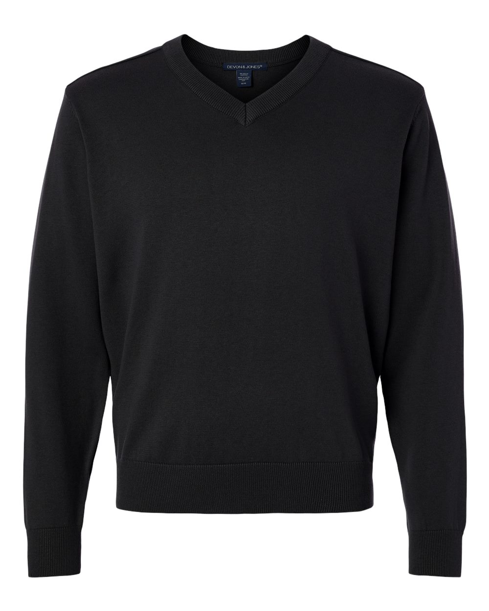 Front View of Black Men's New Classic V-Neck Sweater - DG445