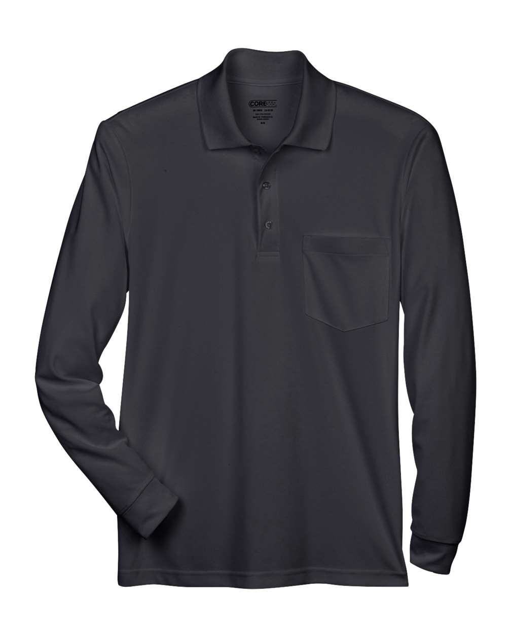 Front View of Black Men's Pinnacle Performance Long Sleeve Piqué Polo with Pocket - 88192P