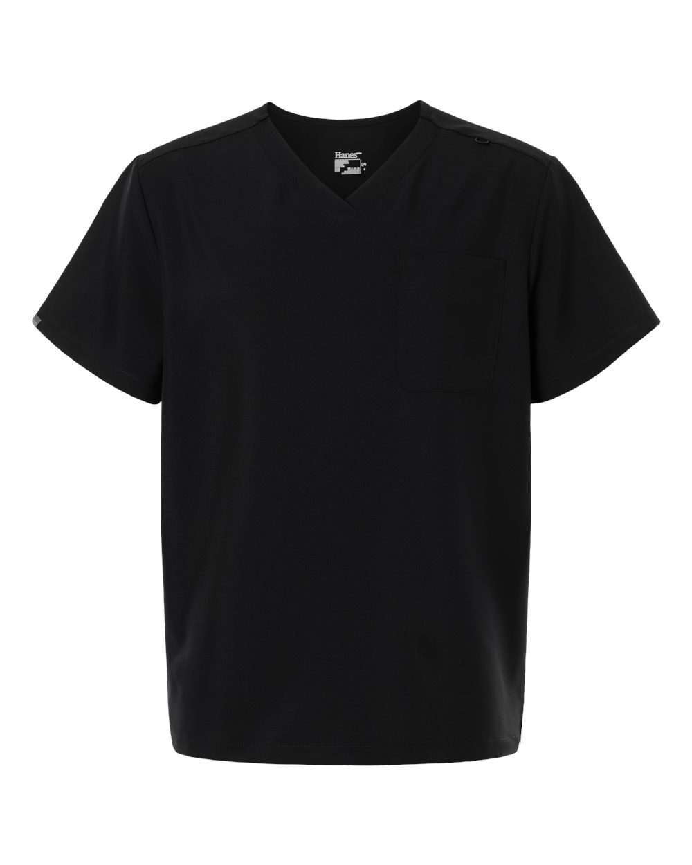 Front View of Black Men's V-Neck Pocket Scrub Top - HMB000 plain