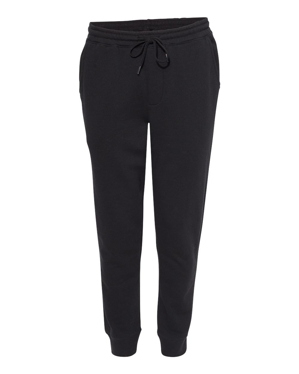Front View of Black Midweight Fleece Pants - IND20PNT