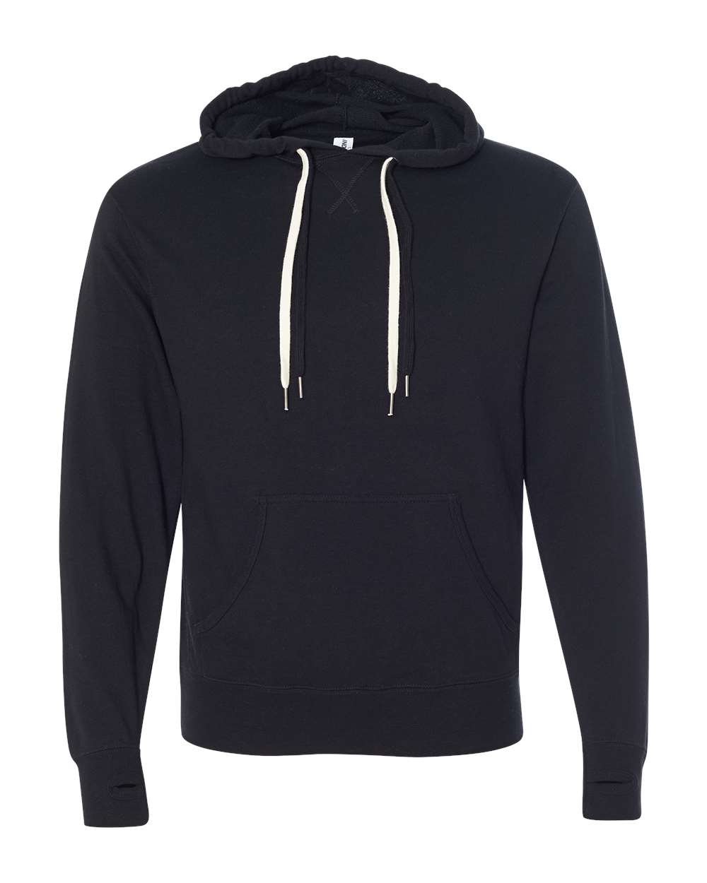 Front View of Black Midweight French Terry Hooded Sweatshirt - PRM90HT