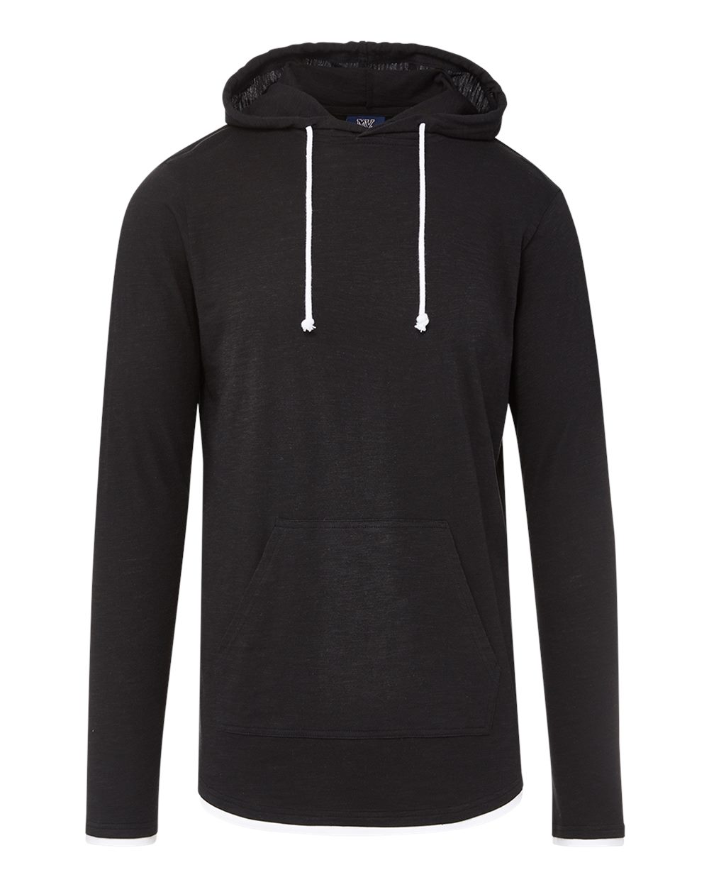 Front View of Black Miles Slub Hooded Long Sleeve T-Shirt - 24401