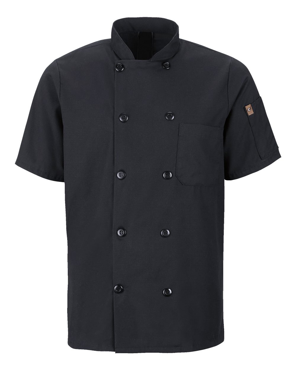 Front View of Black Mimix™ Short Sleeve Chef Coat with OilBlok - 046X