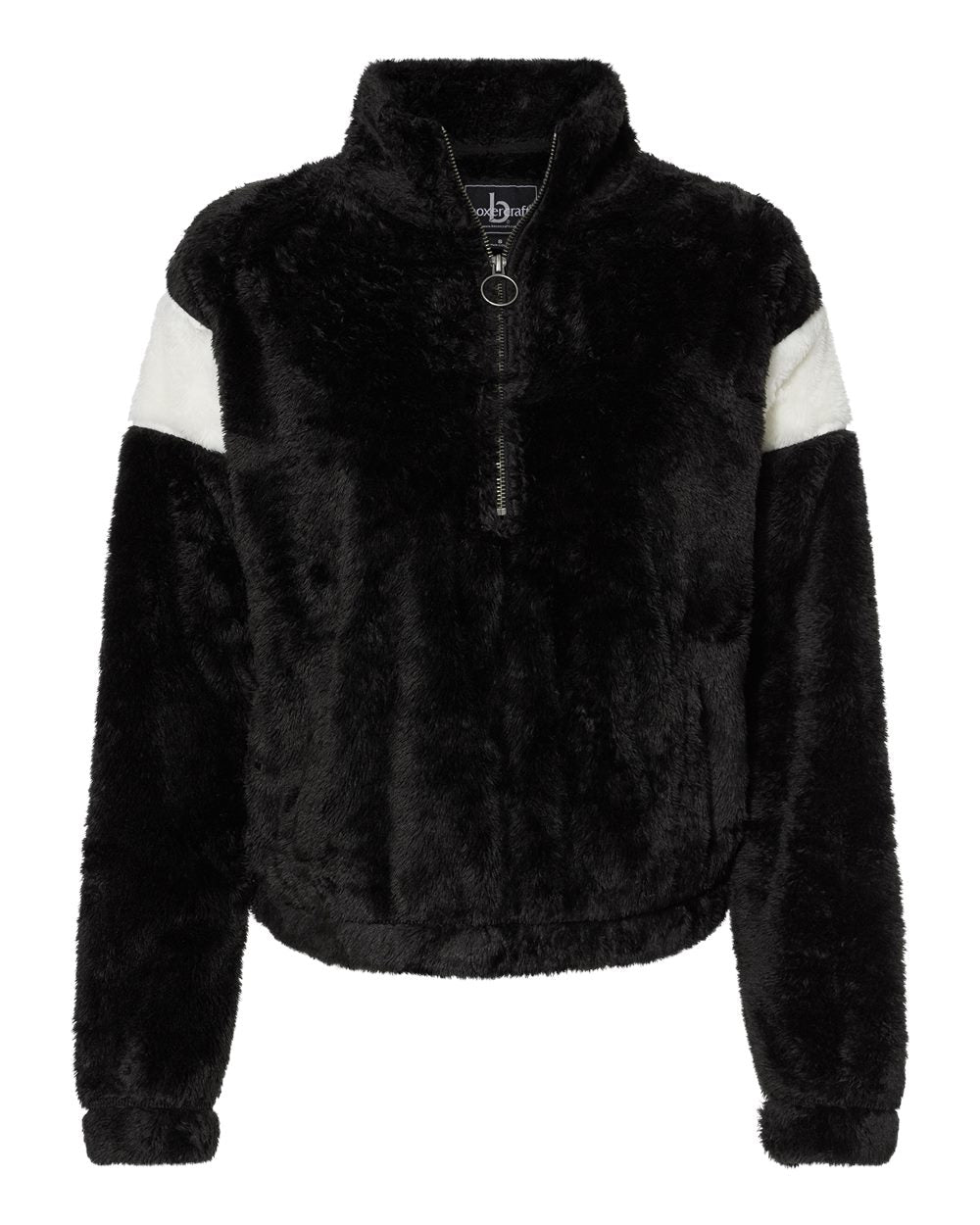 Front View of Black/ Natural Women&#39;s Remy Fuzzy Fleece Pullover - FZ04