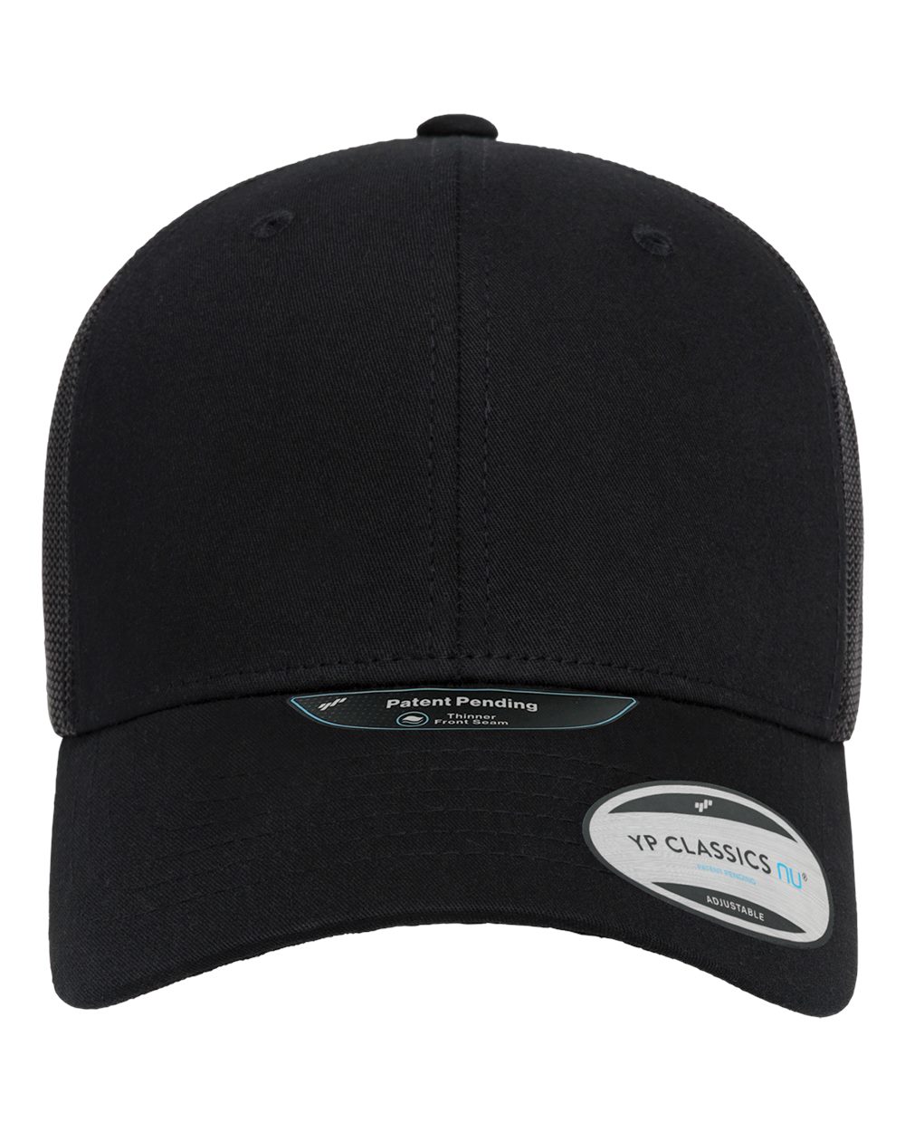 Front View of Black NU Retro Trucker Cap - 6606NU