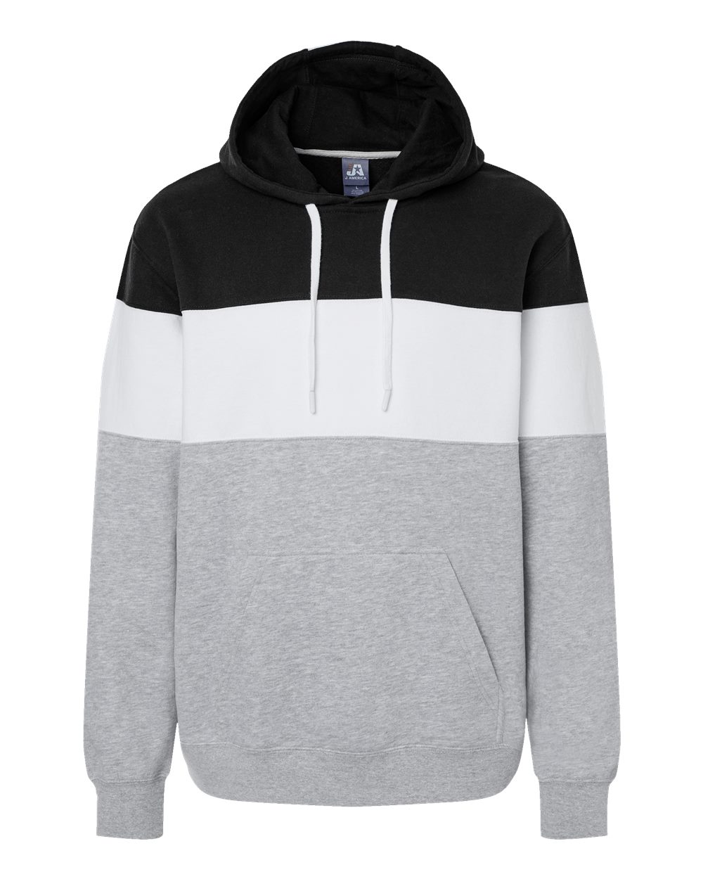 Front View of Black/ Oxford Varsity Fleece Colorblocked Hooded Sweatshirt - 8644