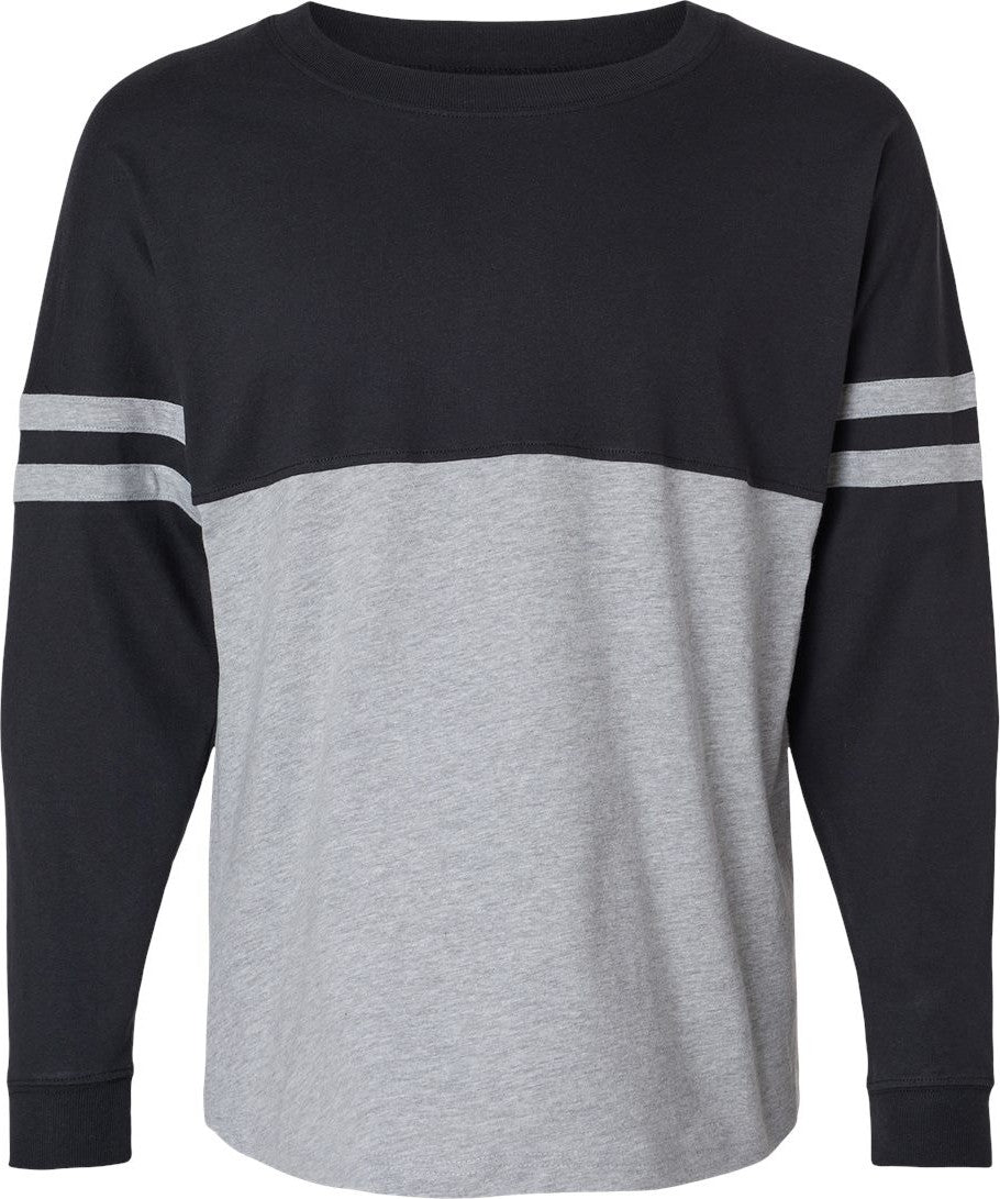 Front View of Black/ Oxford Women's Pom Pom Long Sleeve Jersey T-Shirt - BW3514