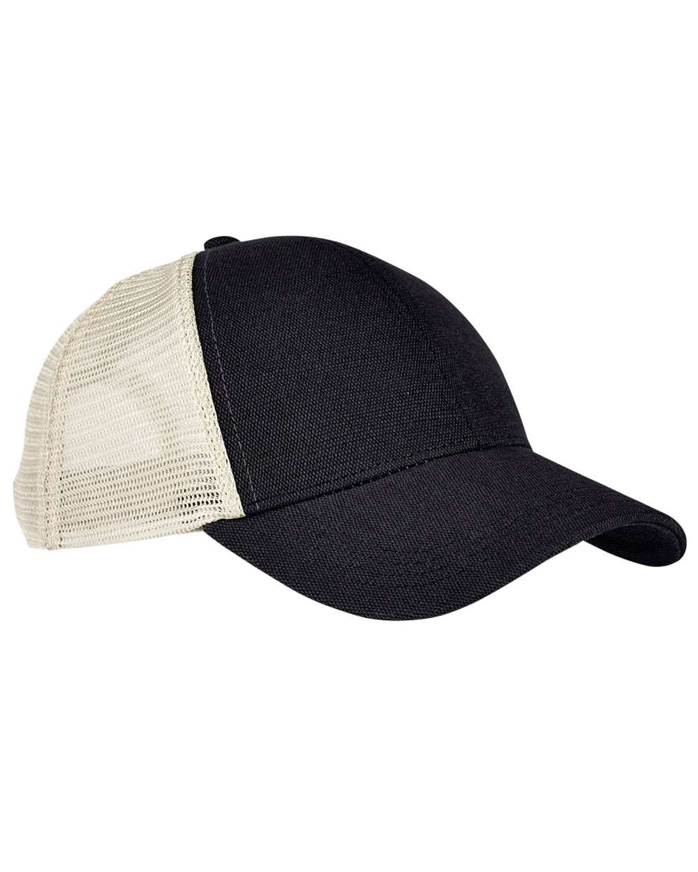 Front View of Black/ Oyster Hemp Blend Trucker Cap - EC7093