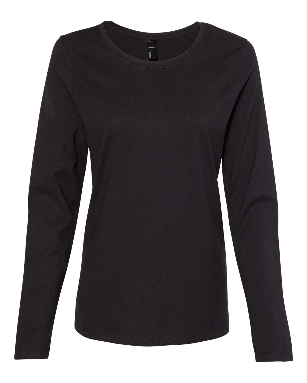 Front View of Black Perfect-T Women’s Long Sleeve Scoopneck T-Shirt - S04LS