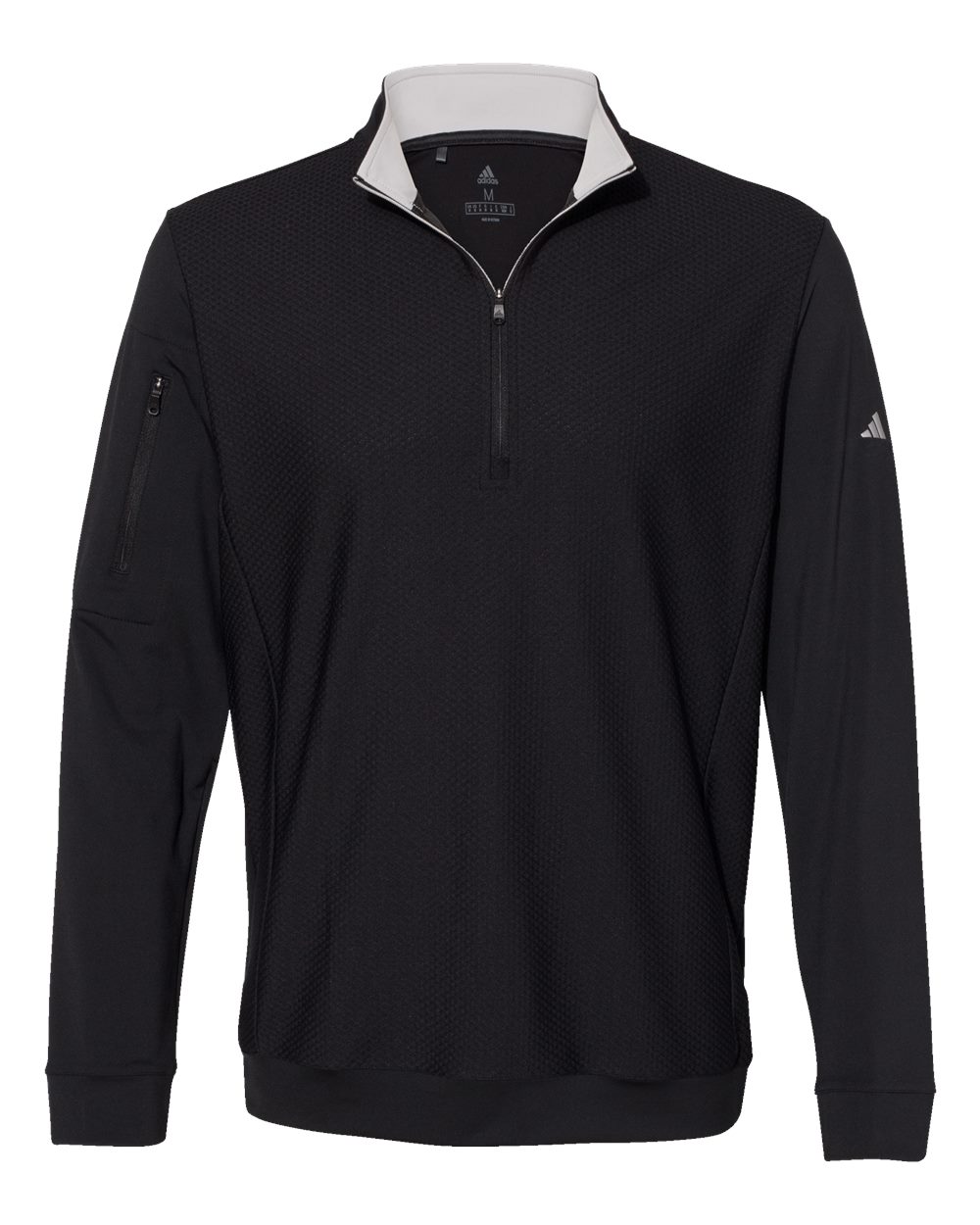 Front View of Black Performance Textured Quarter-Zip Pullover - A295