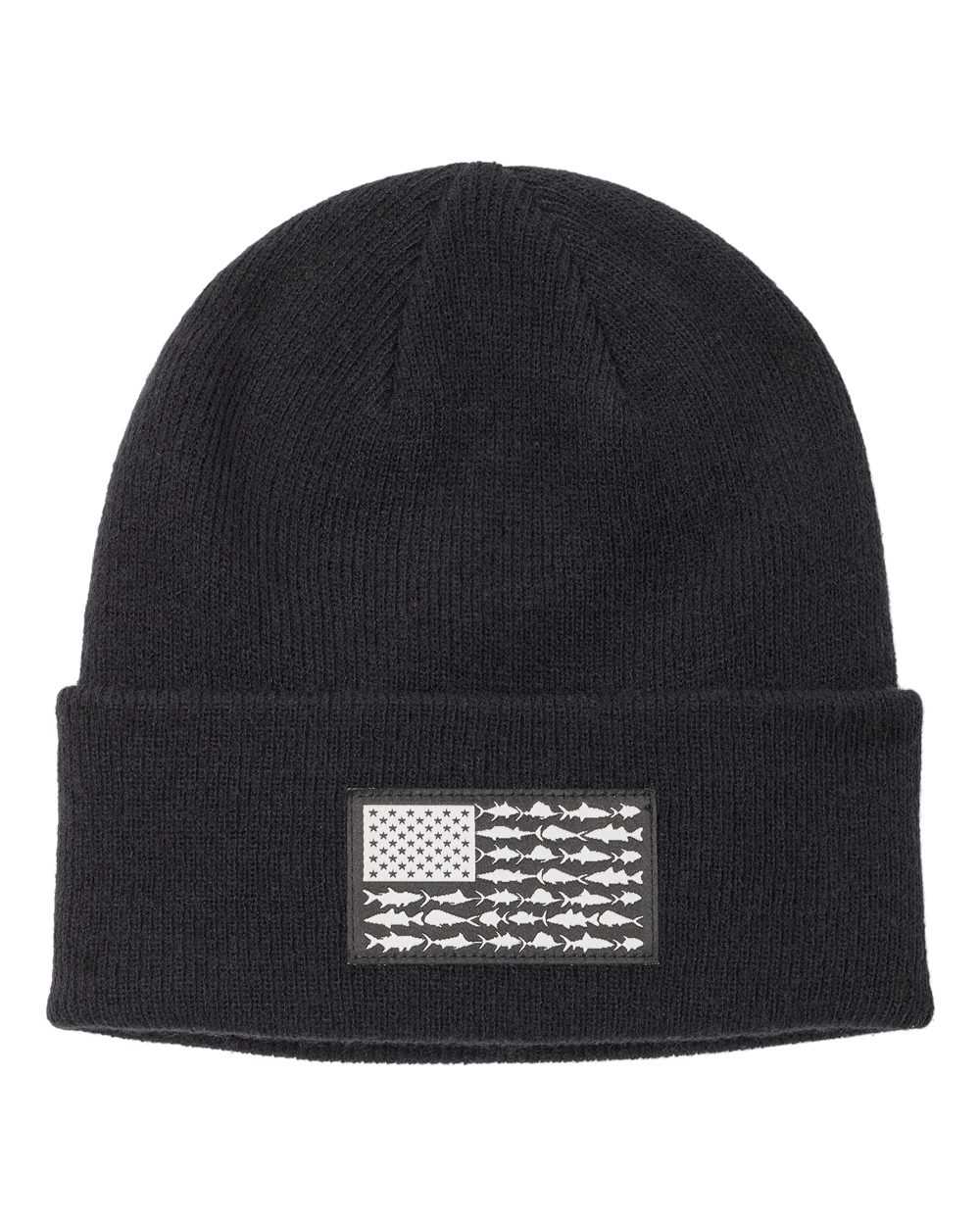 Front View of Black PFG Fish Flag™ Cuffed Beanie - 205379