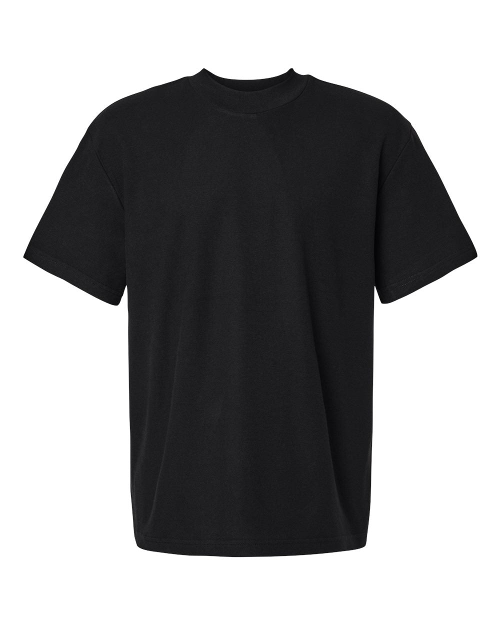 Front View of Black Pique Mockneck Tee - 1PQ