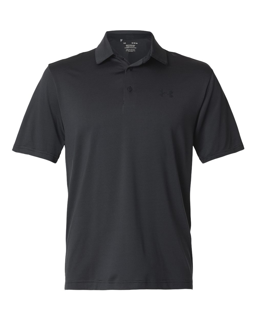 Front View of Black/ Pitch Grey Men&#39;s Playoff 3.0 Stripe Polo - 1378676