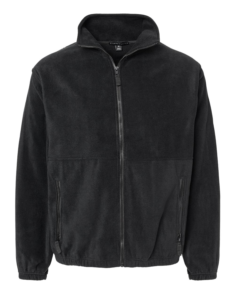Front View of Black Polar Fleece Full-Zip Jacket - 3062