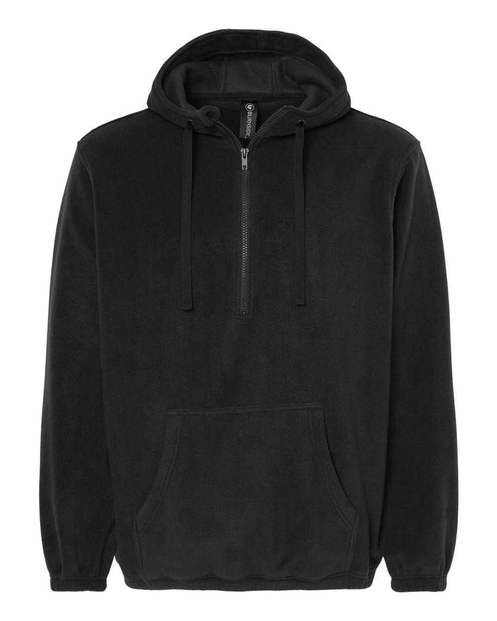 Front View of Black Polar Fleece Quarter-Zip Hooded Pullover - 3600