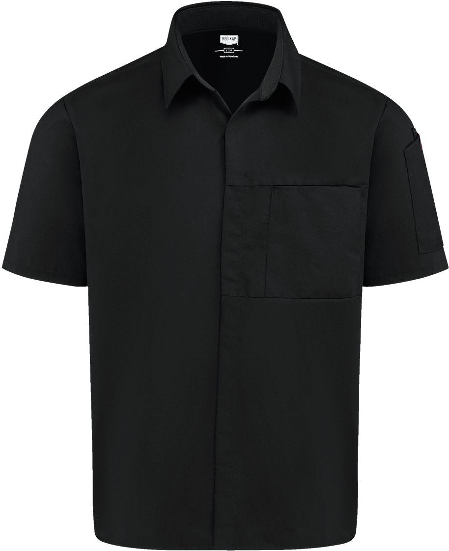 Front View of Black Poplin Airflow Cook Shirt with OilBlok - 502M