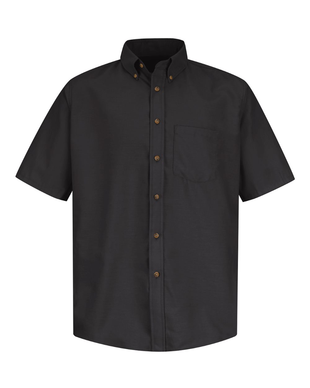 Front View of Black Poplin Short Sleeve Dress Shirt - SP80