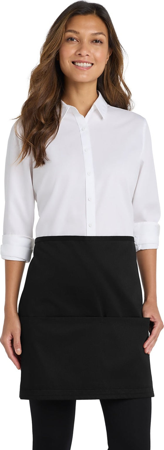 Front View of Black Port Authority Easy Care Half Bistro Apron with Stain Release. A706