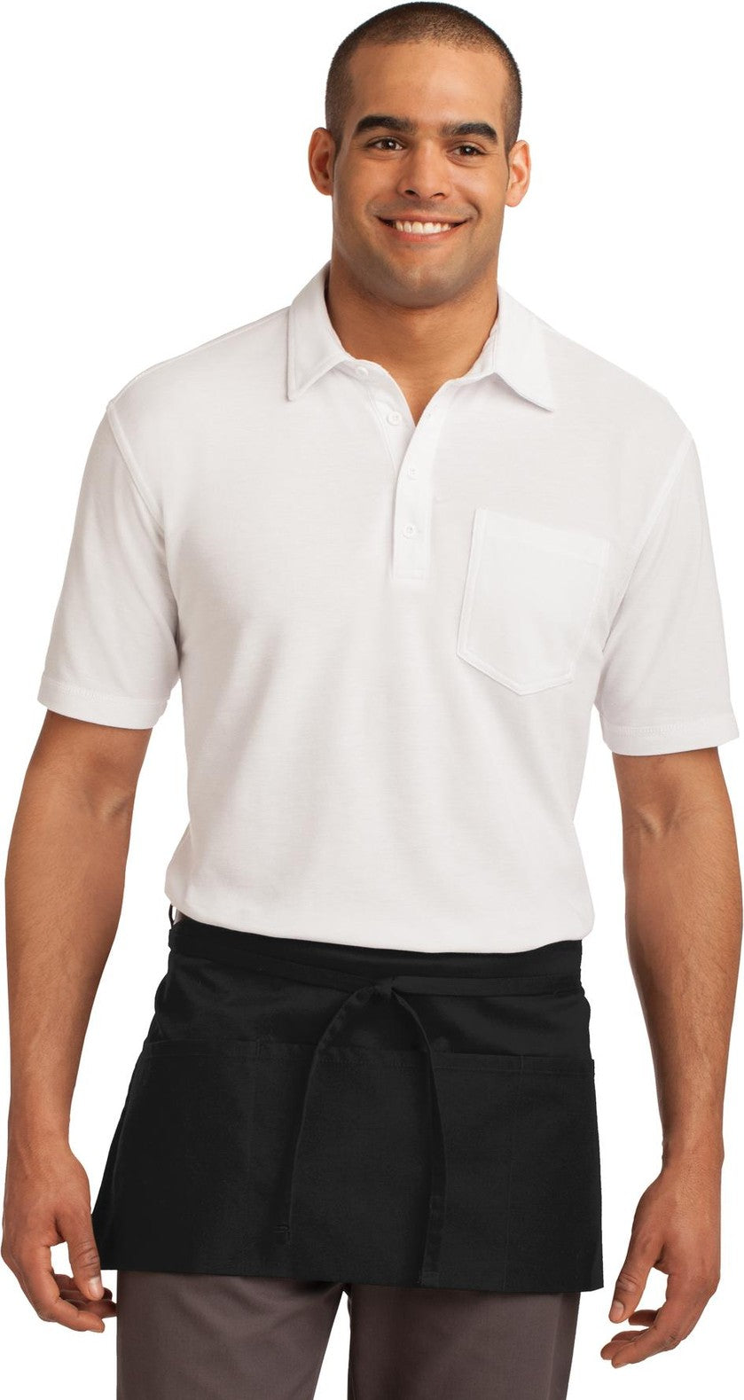 Front View of Black Port Authority Easy Care Waist Apron with Stain Release. A702