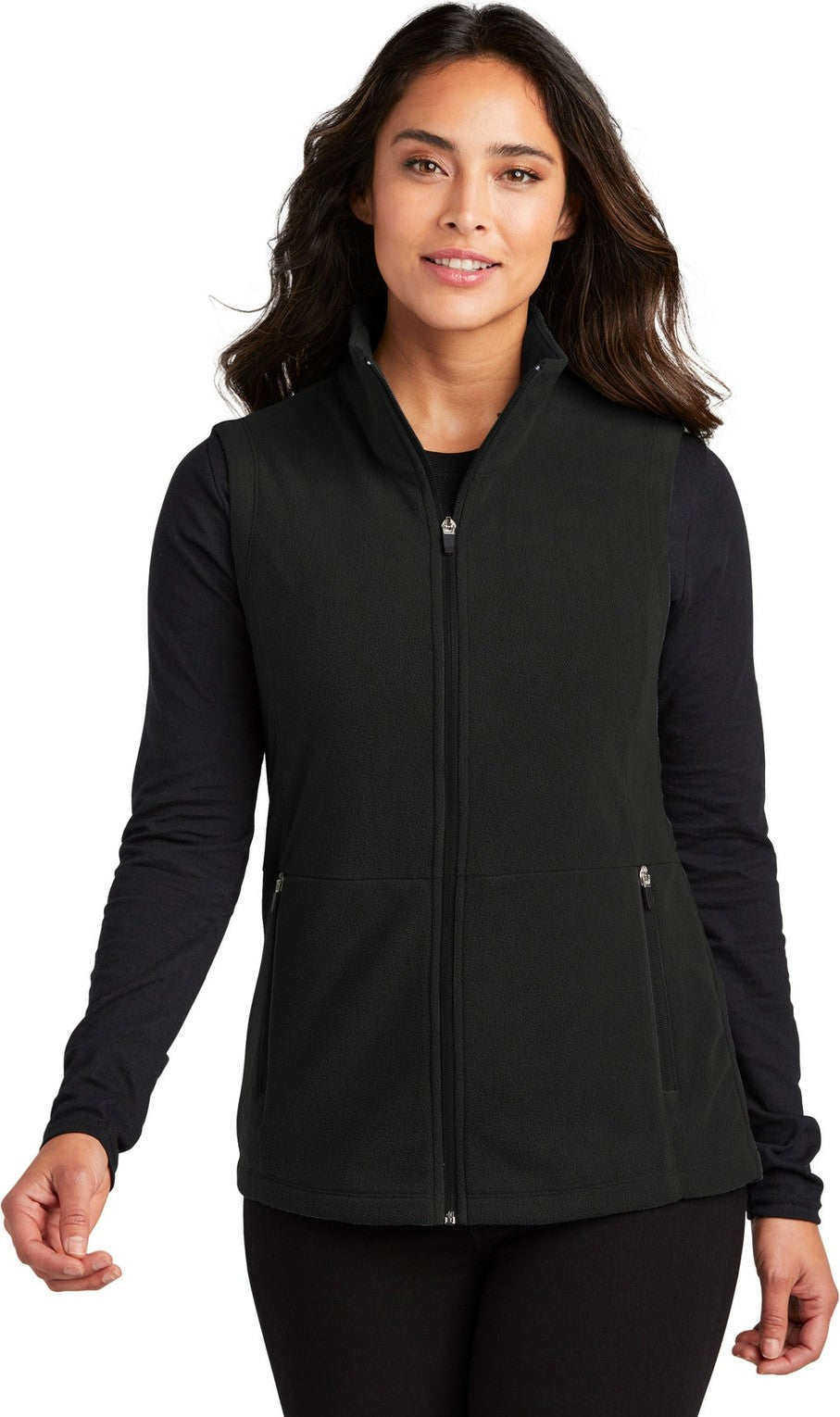 Front View of Black Port Authority Women's Accord Microfleece Vest L152