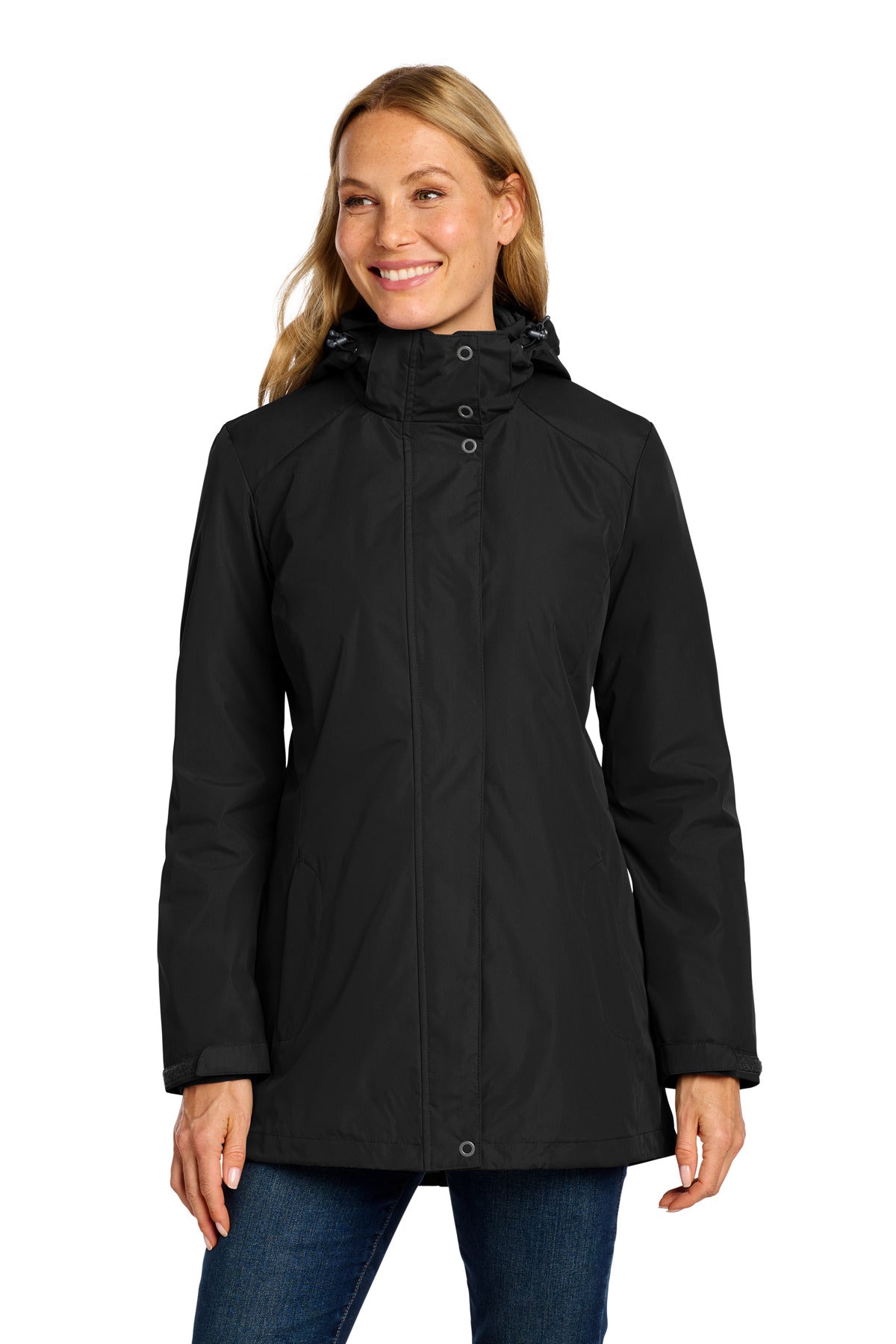 Front View of Black Port Authority Women's All-Weather 3-in-1 Jacket L123