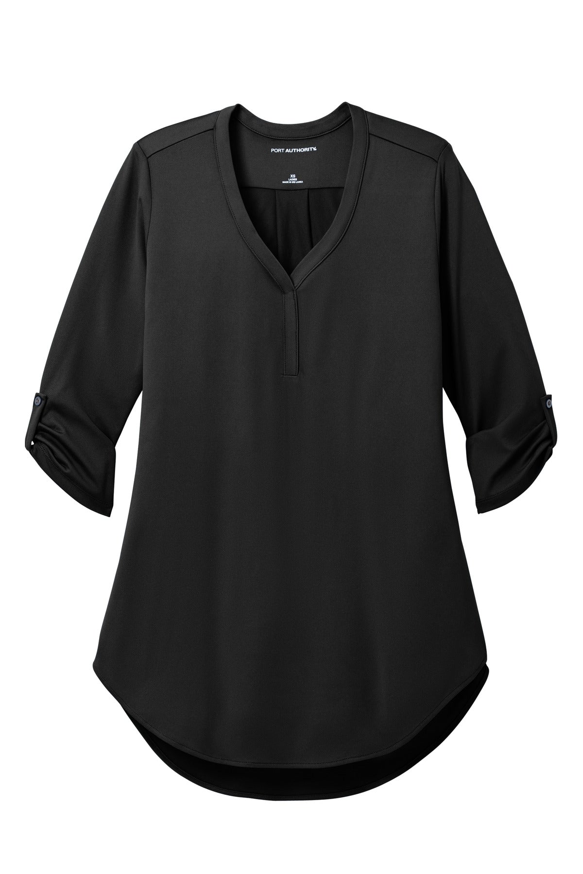 Front View of Black Port Authority Women's City Stretch 3/4-Sleeve Tunic LK6840