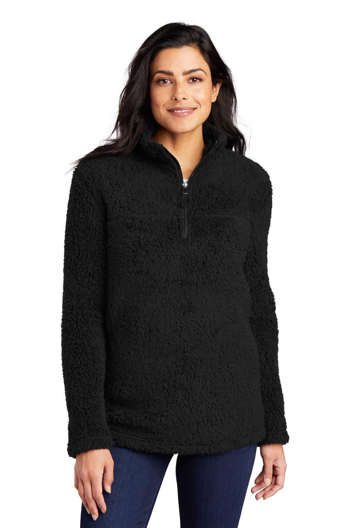 Front View of Black Port Authority Women's Cozy 1/4-Zip Fleece L130