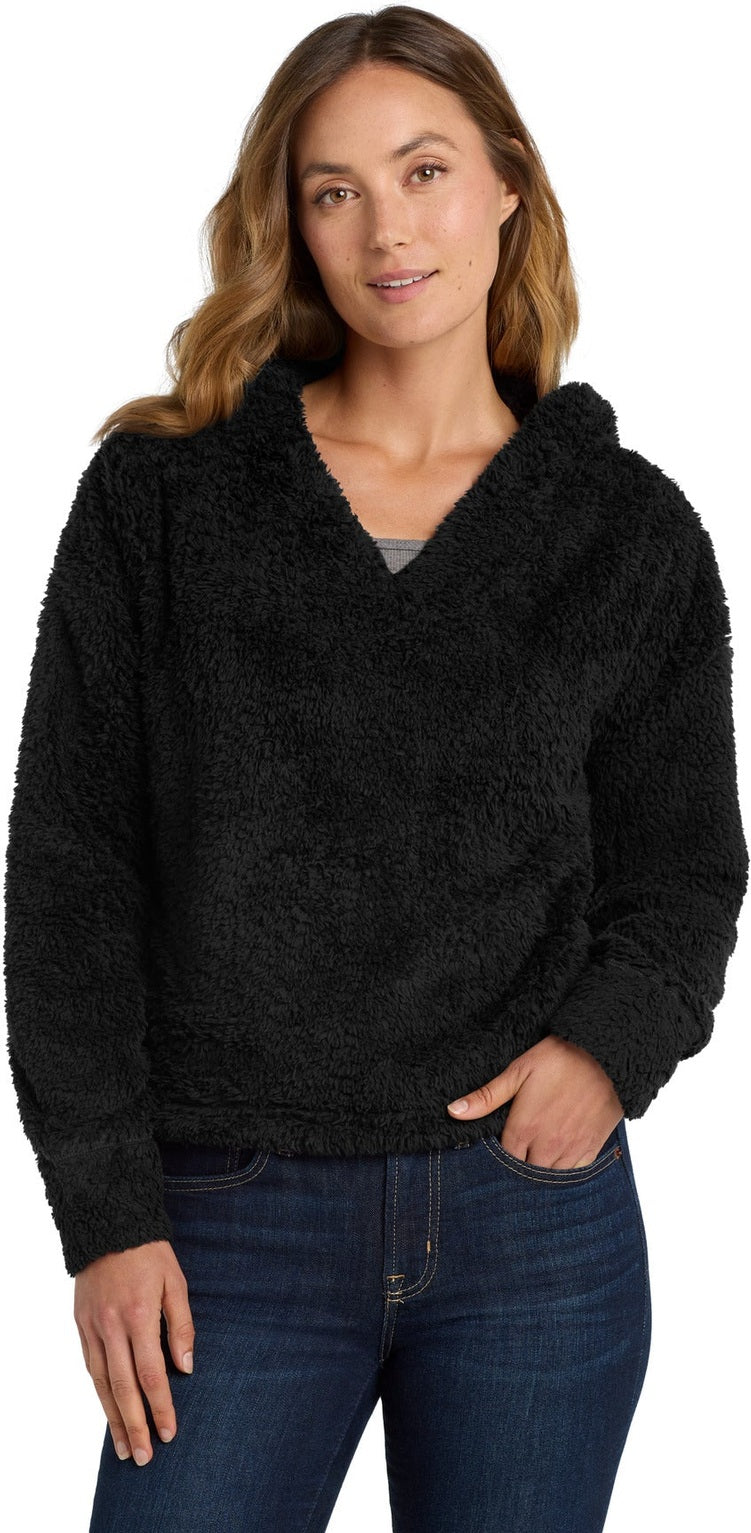 Front View of Black Port Authority Women's Cozy Fleece Hoodie. L132