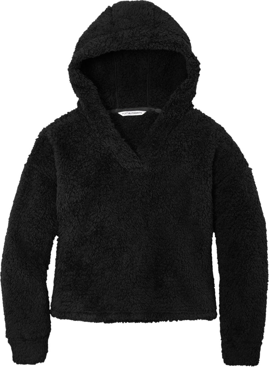Front View of Black Port Authority Women's Cozy Fleece Hoodie. L132