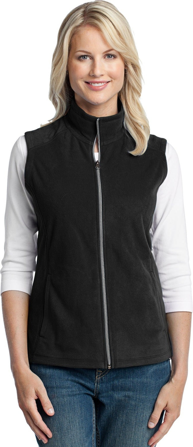 Front View of Black Port Authority Women's Microfleece Vest. L226
