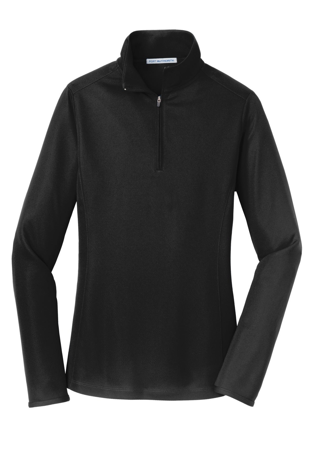 Front View of Black Port Authority Women's Pinpoint Mesh 1/2-Zip . L806