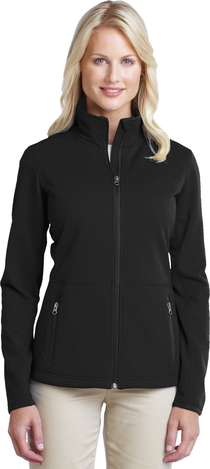 Front View of Black Port Authority Women's Pique Fleece Jacket. L222