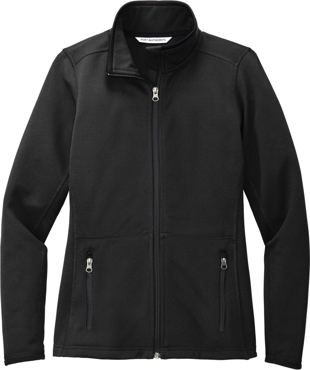 Front View of Black Port Authority Women's Pique Fleece Jacket. L222