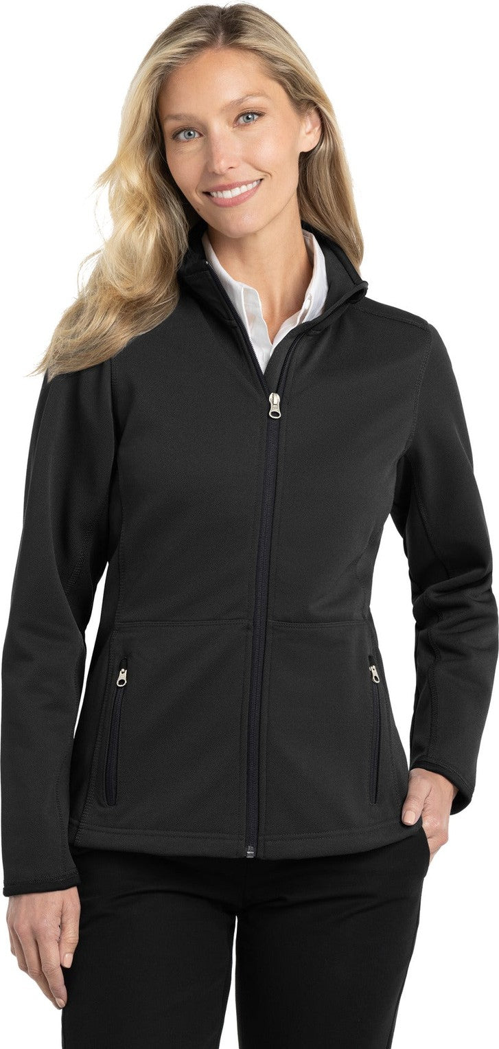 Front View of Black Port Authority Women's Pique Fleece Jacket. L222