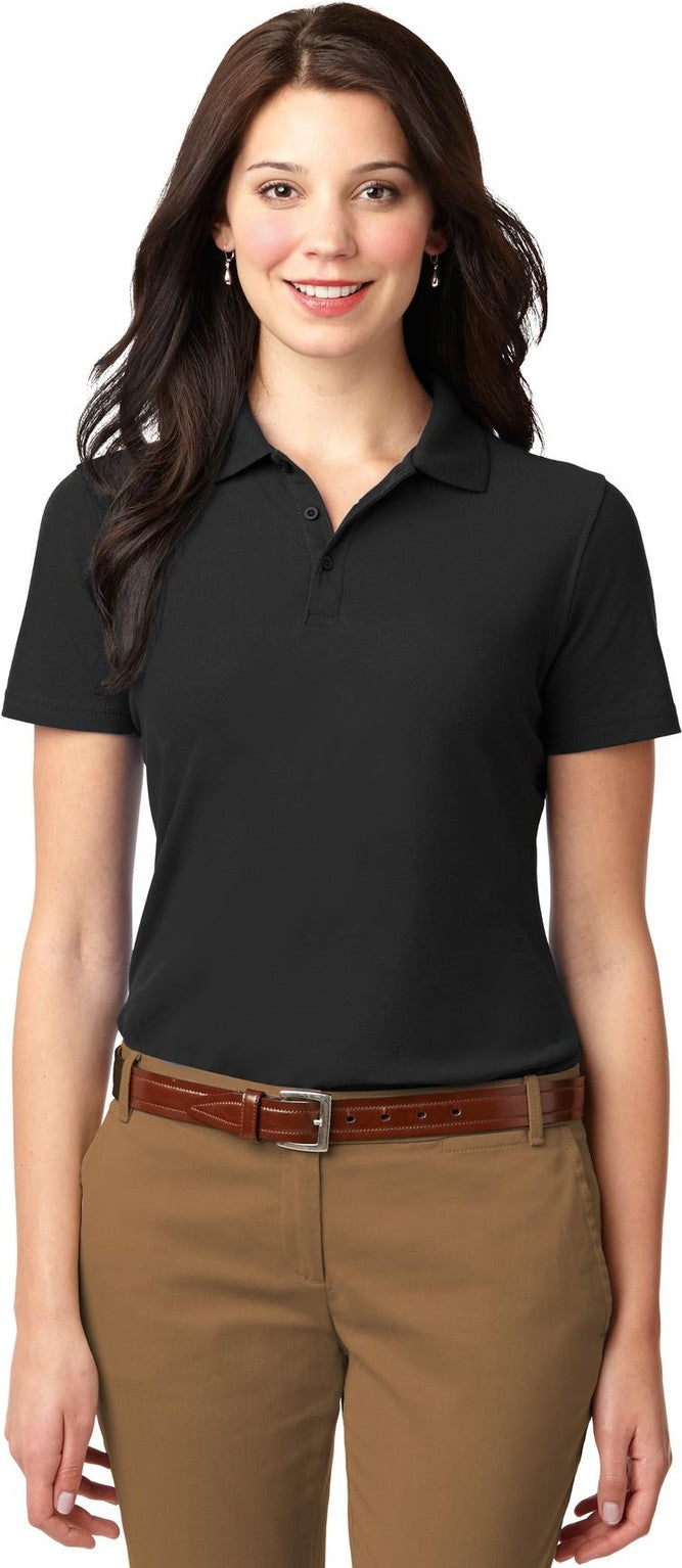 Front View of Black Port Authority Women's Stain-Resistant Polo. L510