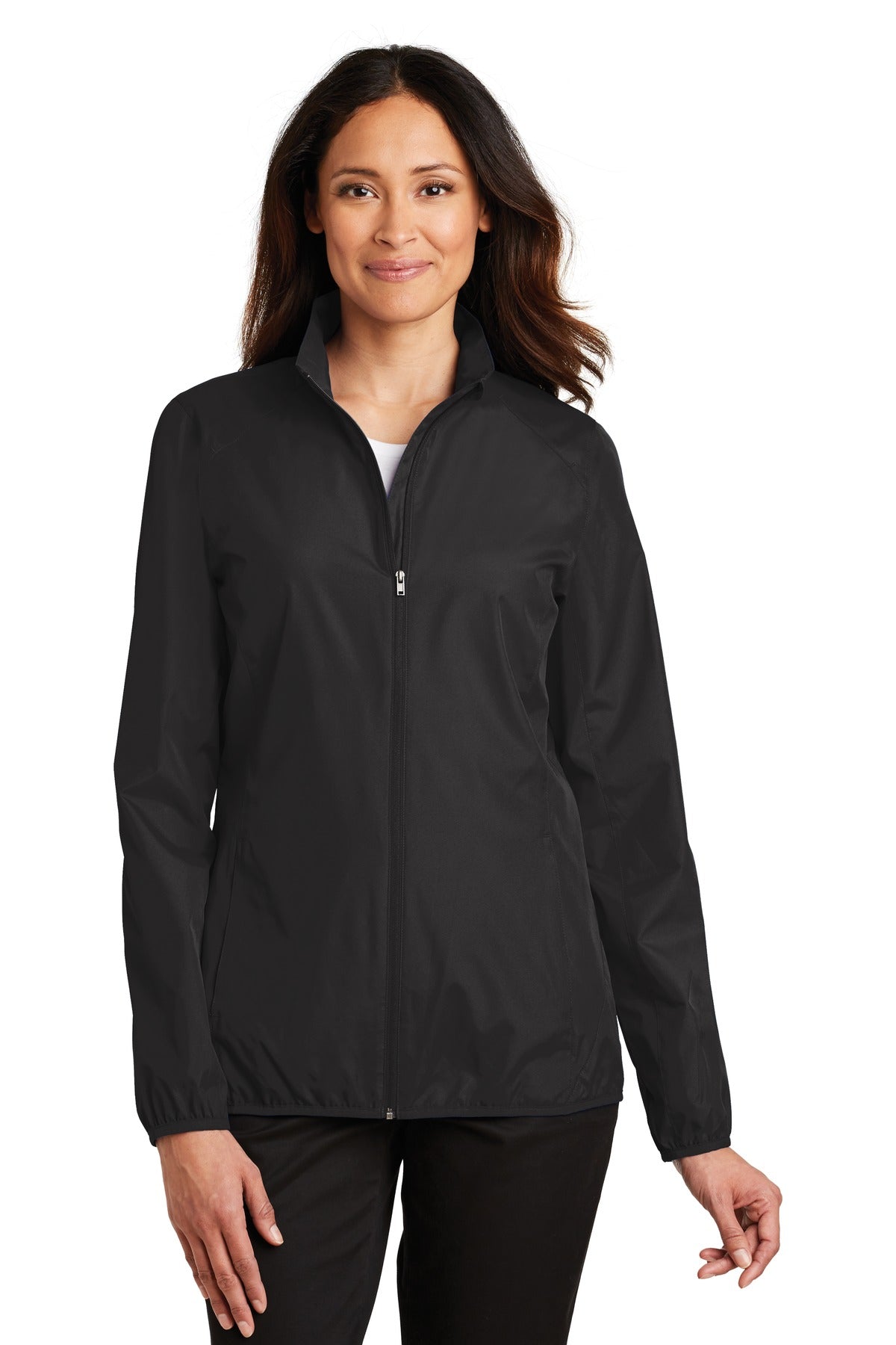 Front View of Black Port Authority Women's Zephyr Full-Zip Jacket. L344
