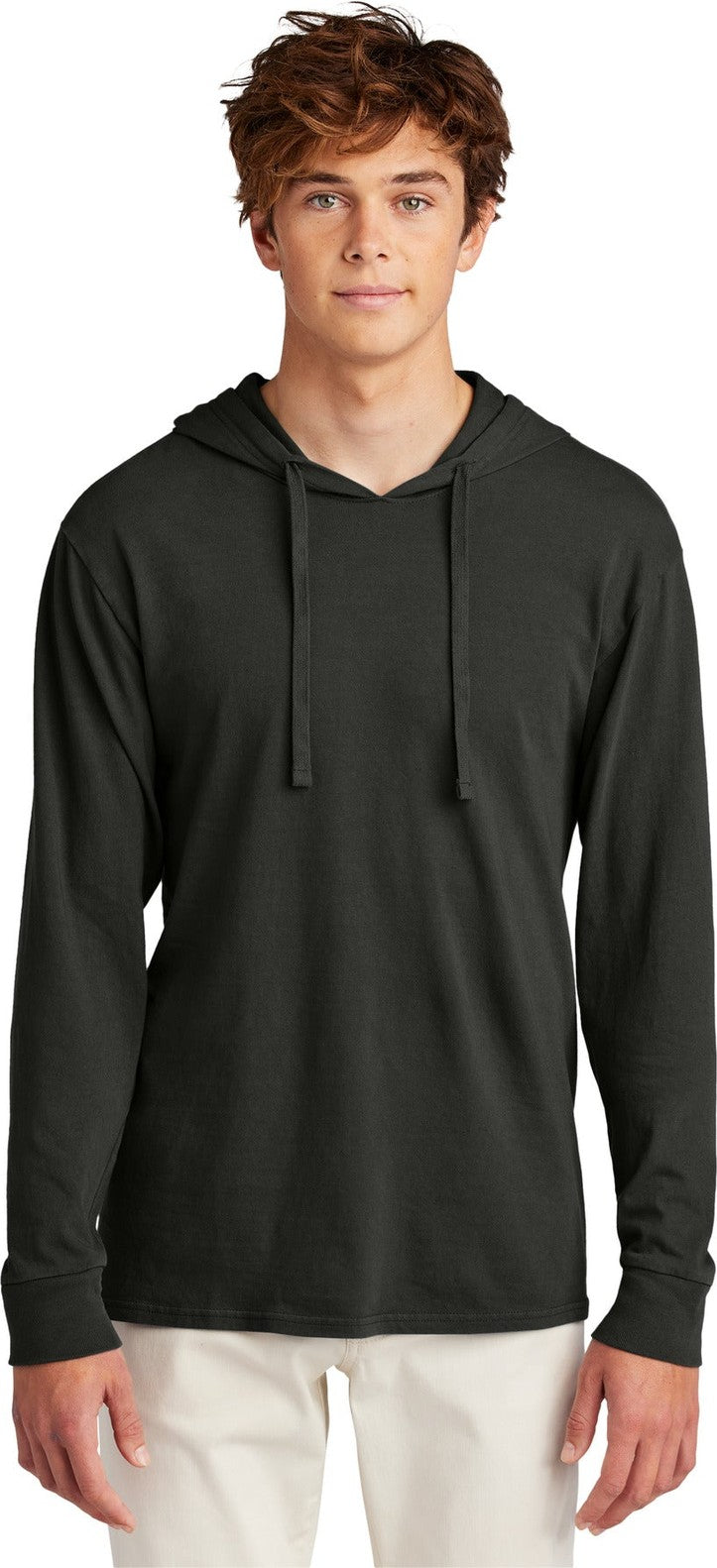 Front View of Black Port & Co Beach Wash Garment-Dyed Pullover Hooded Tee PC099H