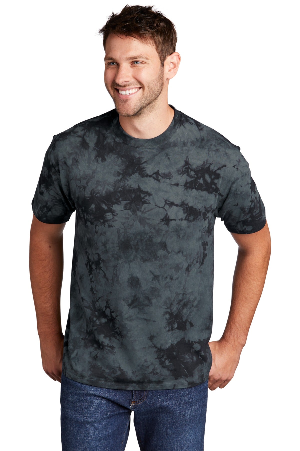 Front View of Black Port & Co Crystal Tie-Dye Tee PC145
