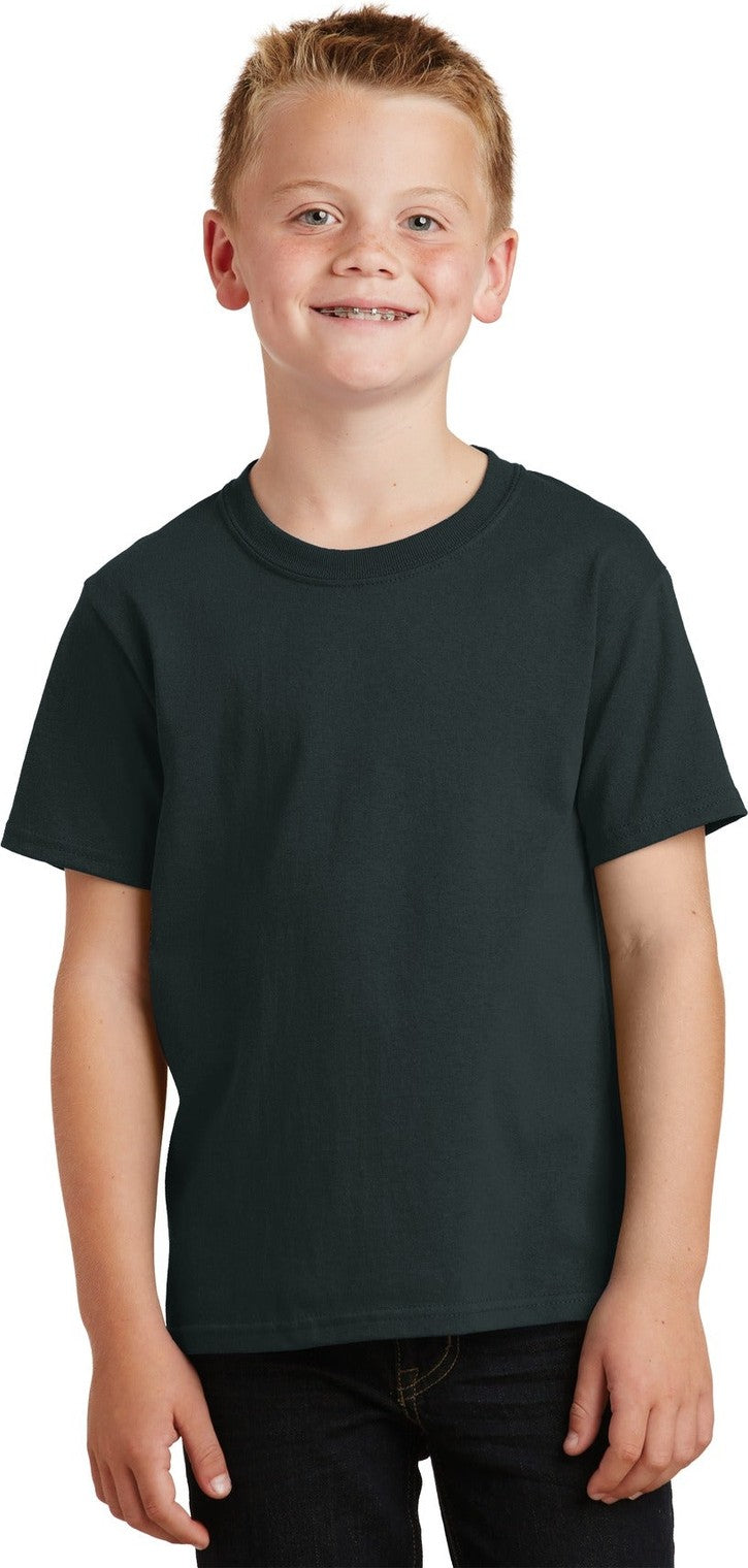 Front View of Black Port & Co Youth Beach Wash Garment-Dyed Tee. PC099Y