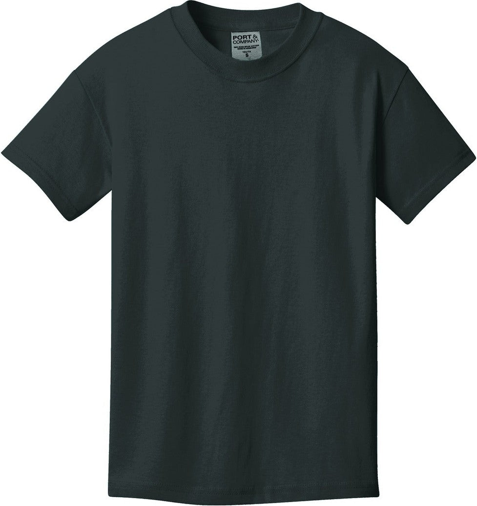 Front View of Black Port & Co Youth Beach Wash Garment-Dyed Tee. PC099Y