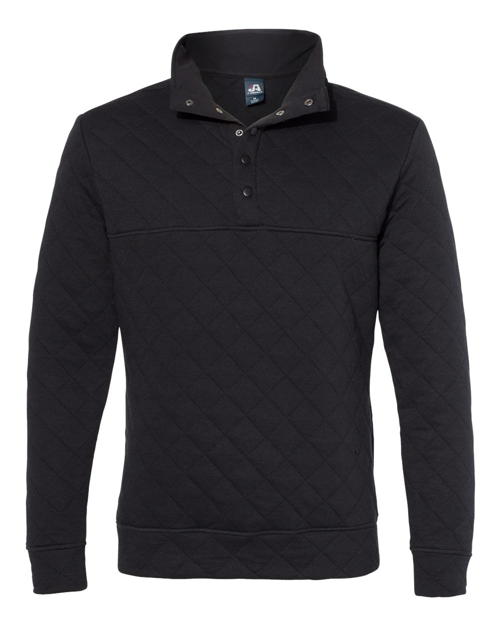Front View of Black Quilted Snap Pullover - 8890