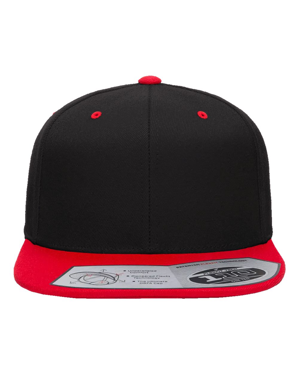 Front View of Black/ Red 110® Snapback Cap - 110F