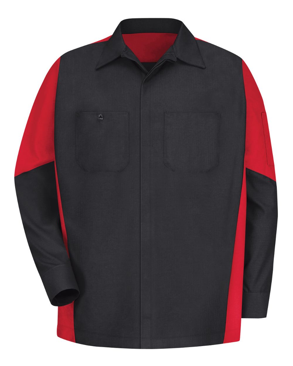 Front View of Black/ Red (LONG SIZES) Long Sleeve Automotive Crew Shirt - Tall Sizes - SY10T