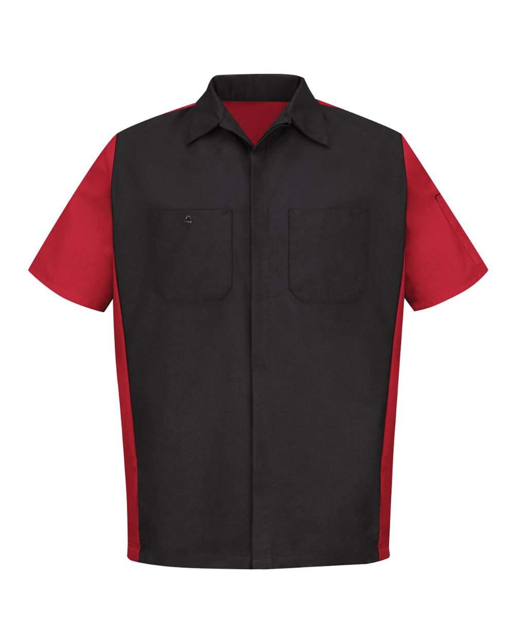 Front View of Black/ Red (LONG SIZES) Short Sleeve Automotive Crew Shirt - Tall Sizes - SY20T
