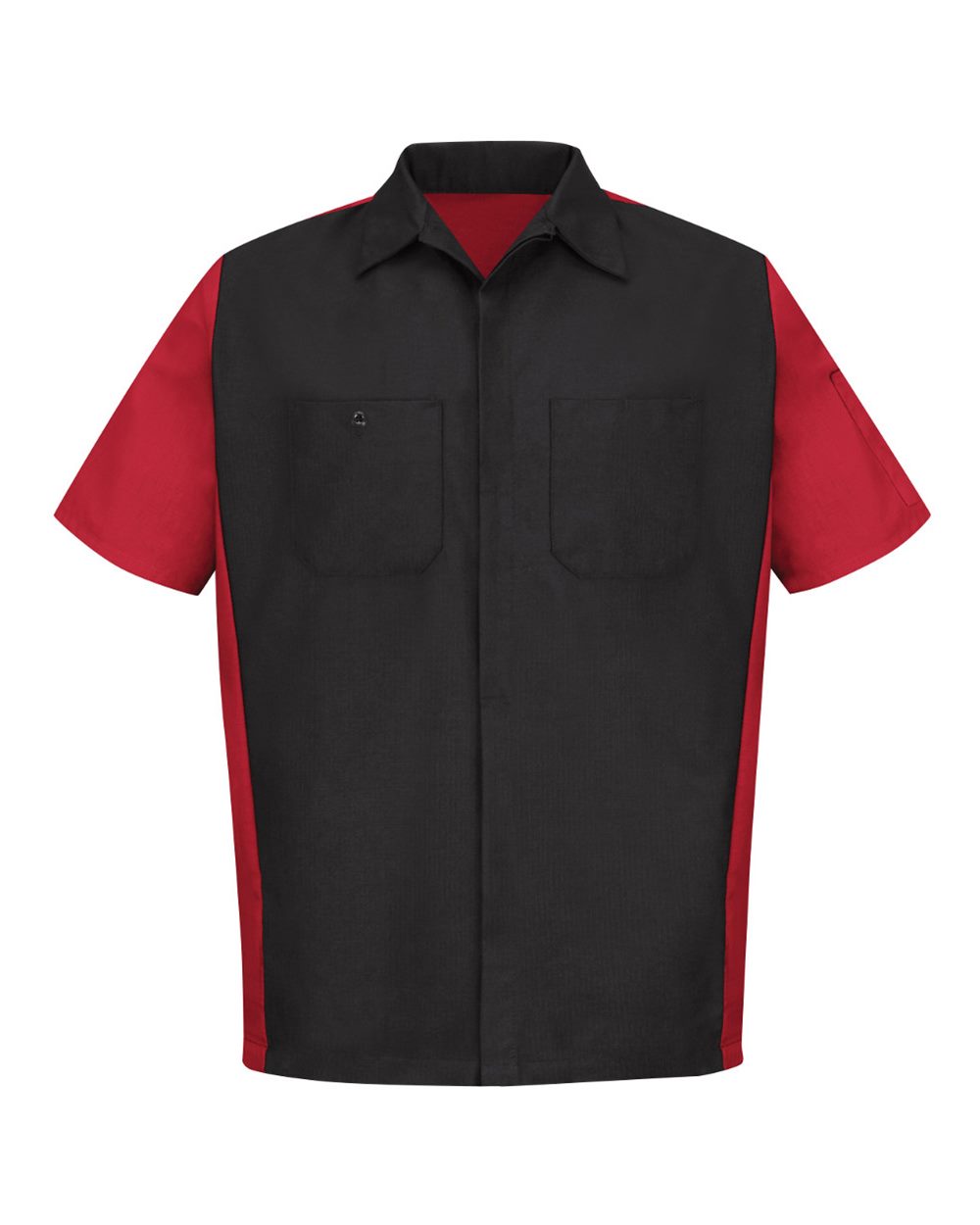 Front View of Black/ Red Short Sleeve Automotive Crew Shirt - SY20