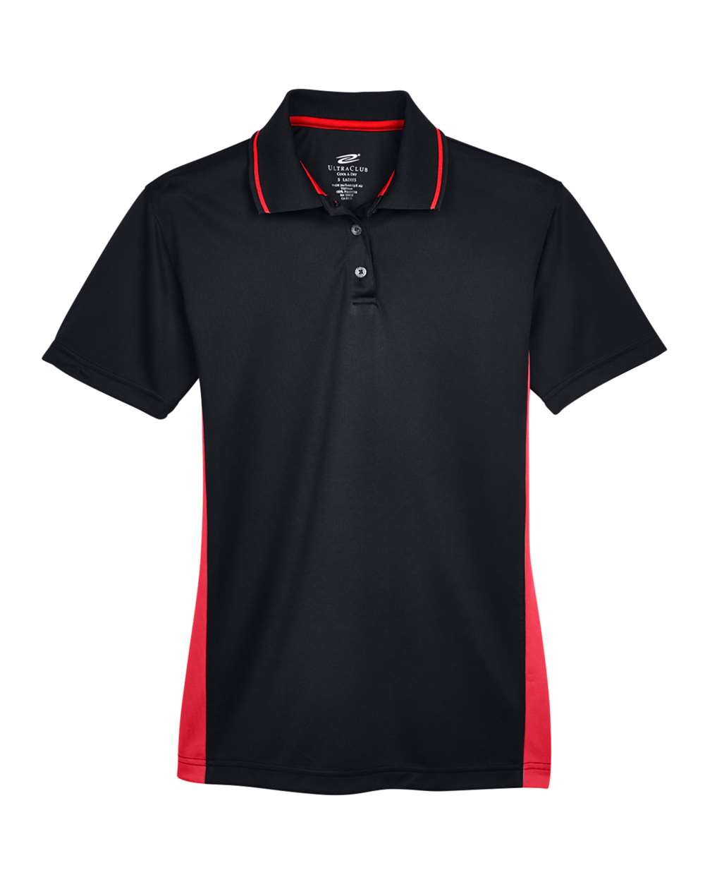 Front View of Black/ Red Women's Cool & Dry Sport Two-Tone Polo - 8406L